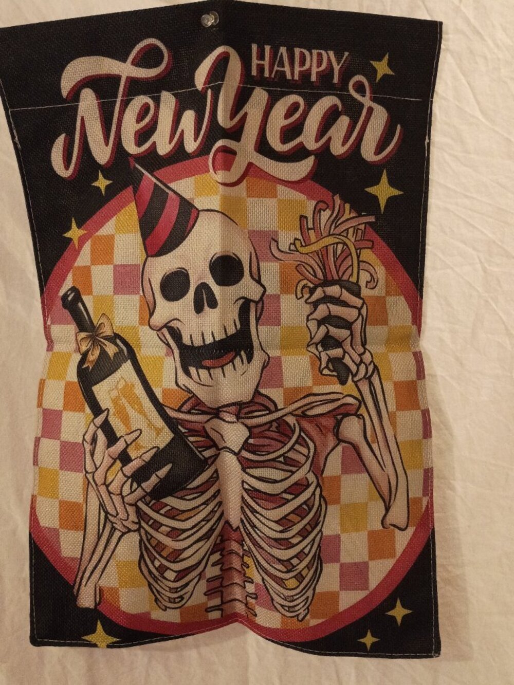 Brand New Garden Flag Happy New Year Skeleton